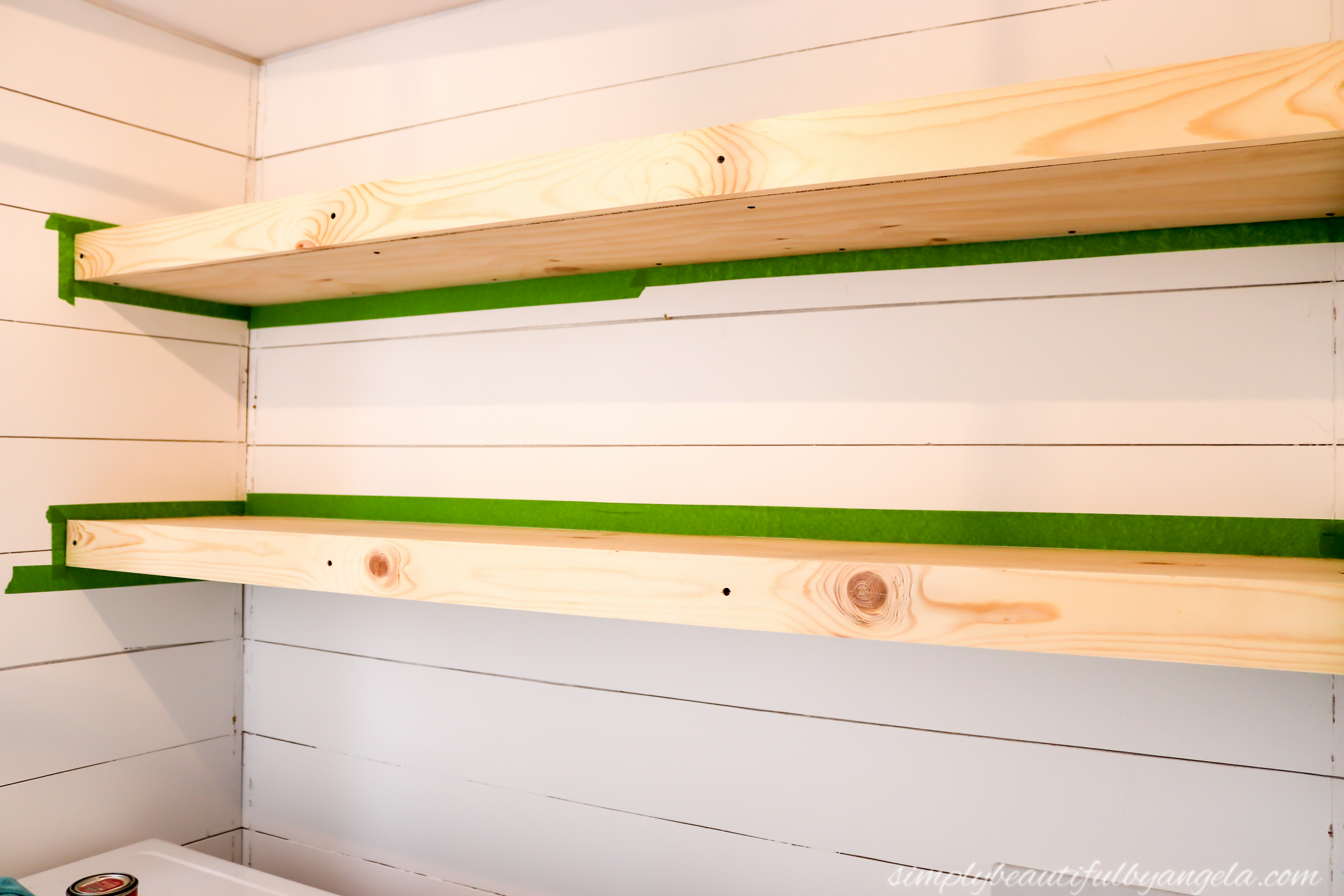 Floating wood shelf on sale laundry room