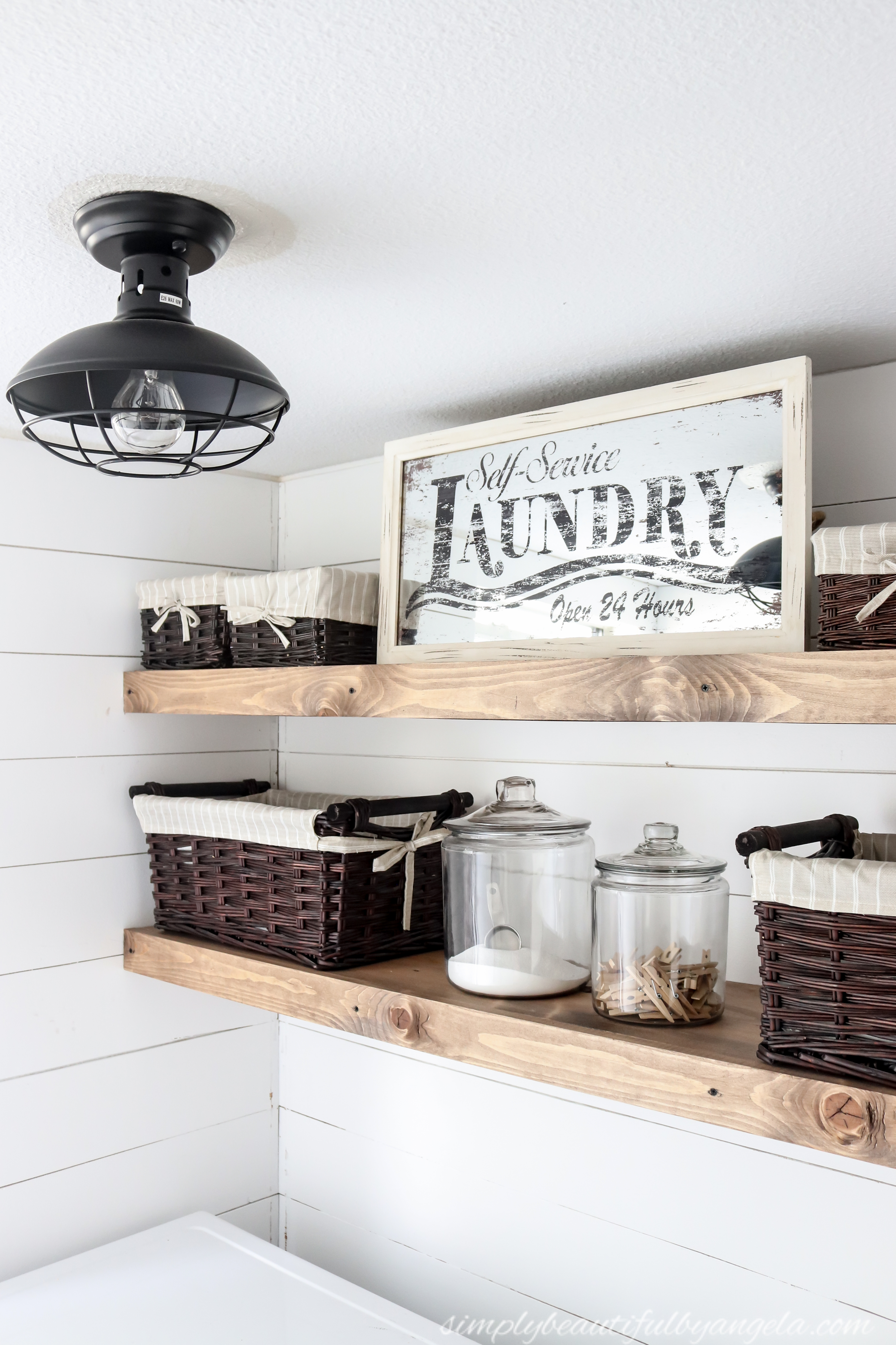 A Long Rustic Floating Shelf, Two Brackets, Laundry Room Storage and  Organization, Farmhouse Laundry Room, Rustic Wood Wall Shelf 
