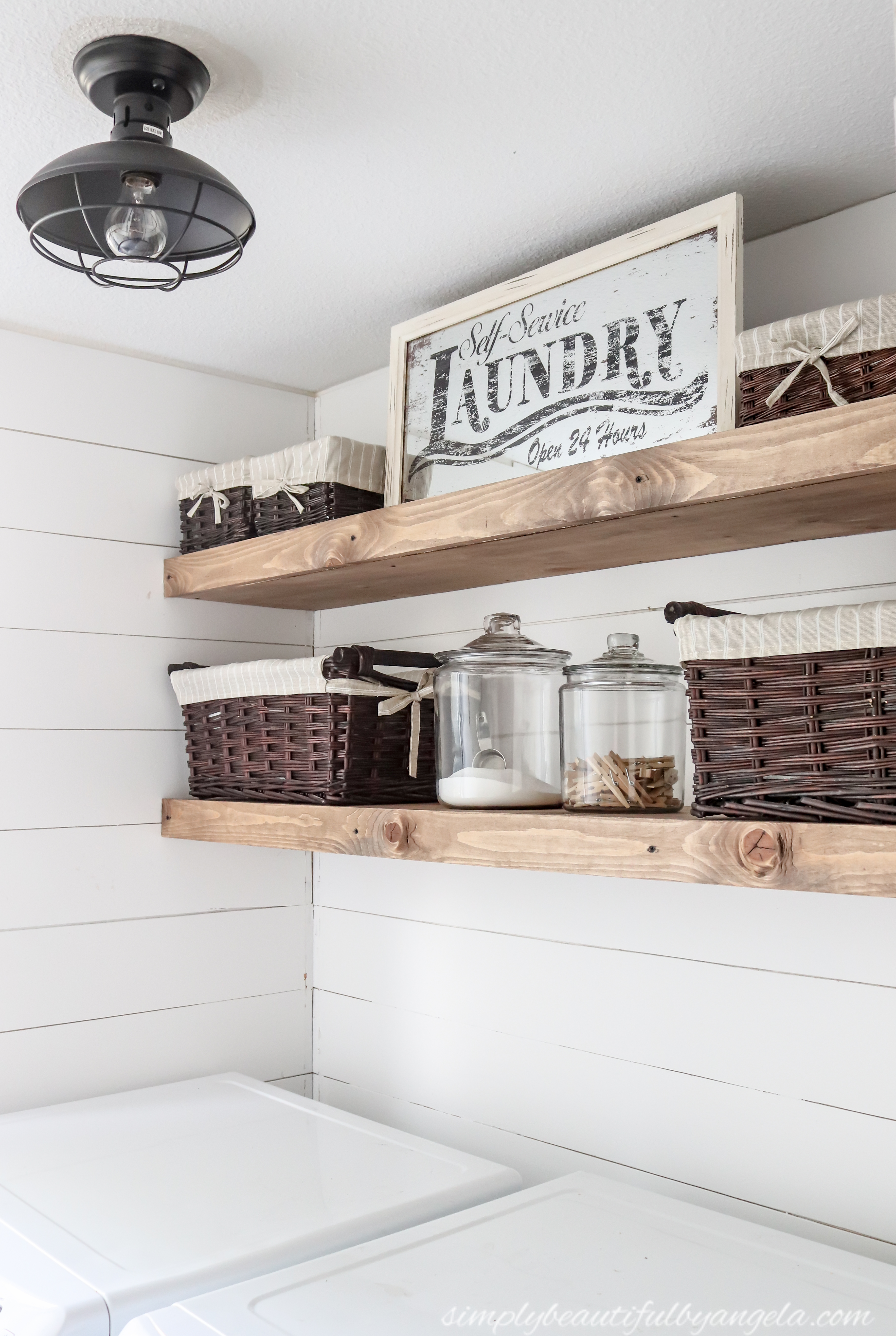 A Long Rustic Floating Shelf, Two Brackets, Laundry Room Storage and  Organization, Farmhouse Laundry Room, Rustic Wood Wall Shelf 