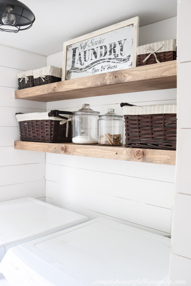 DIY Rustic Farmhouse Laundry Room Shelves