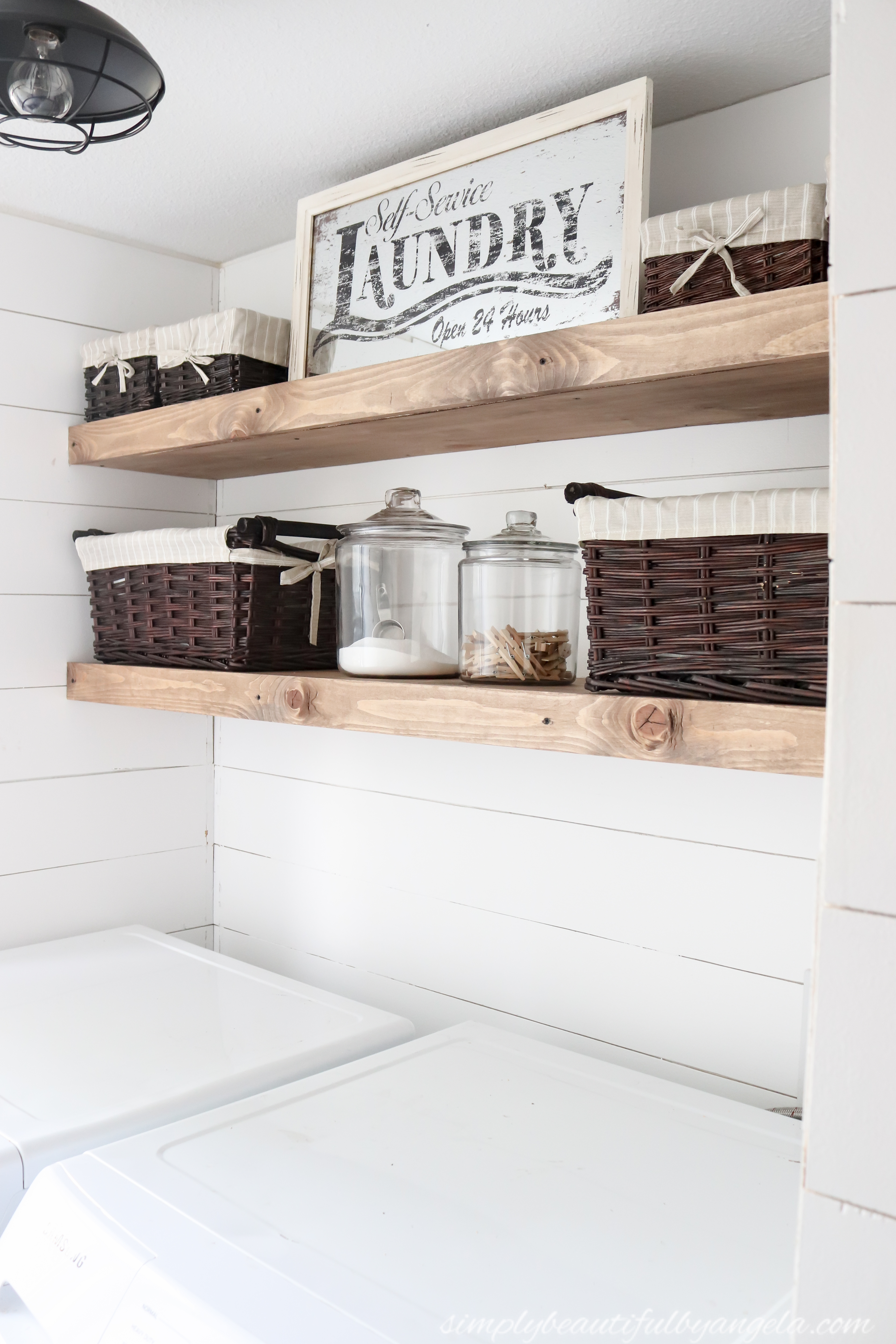 Laundry Room Makeover  DIY Shelves and Storage - Wanderlust Way