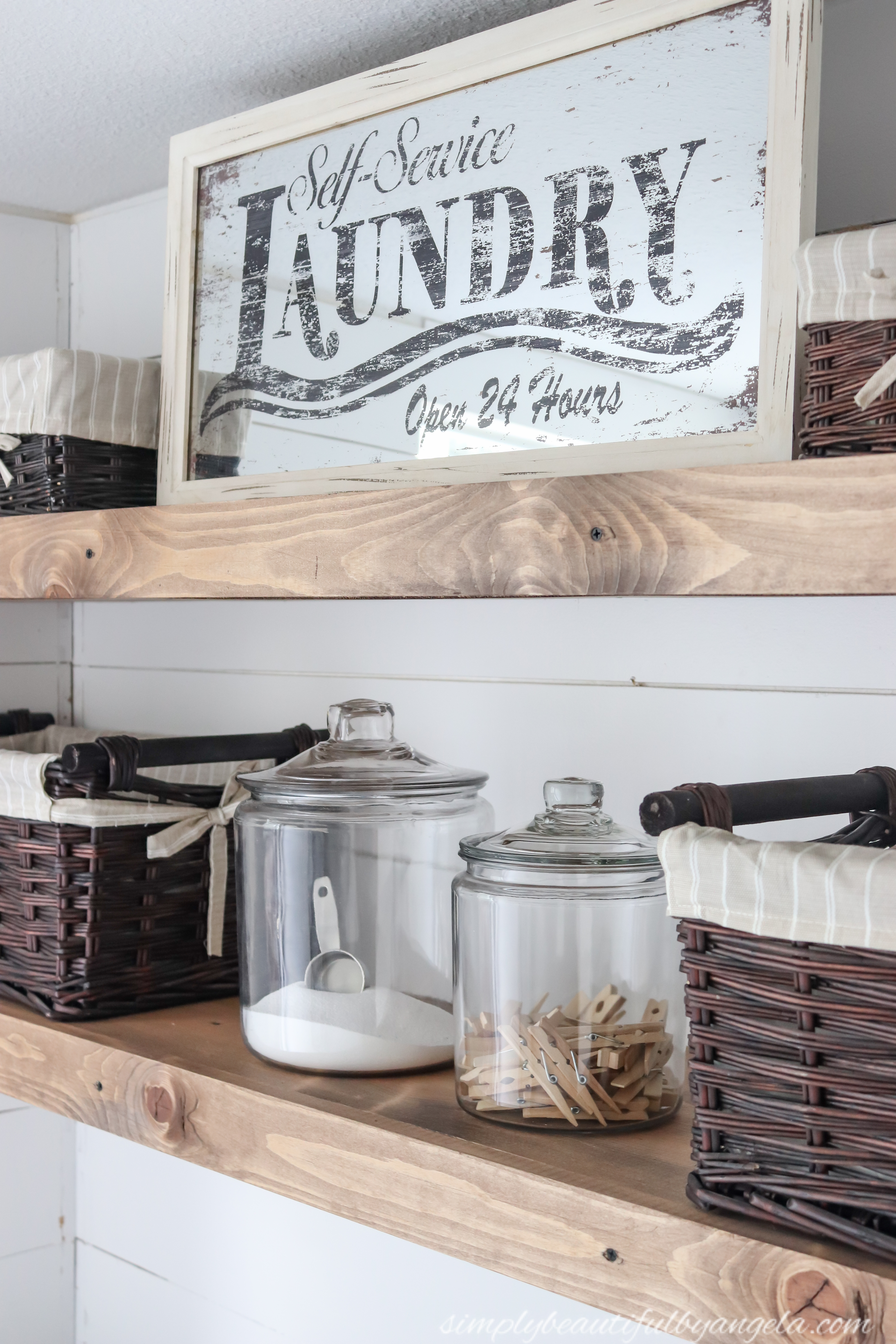 DIY Laundry Room Shelving - Get this farmhouse look