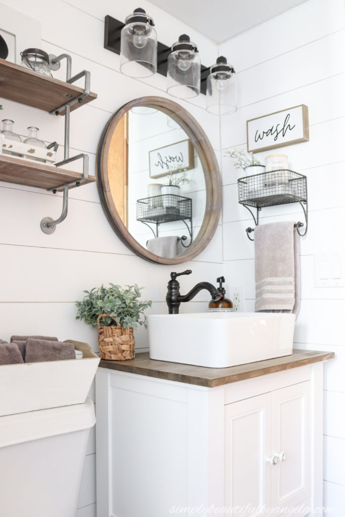 This image has an empty alt attribute; its file name is DIY-Farmhouse-Style-Vanity-Combo-Vessel-Sink-Wood-Counter-3-683x1024.jpg