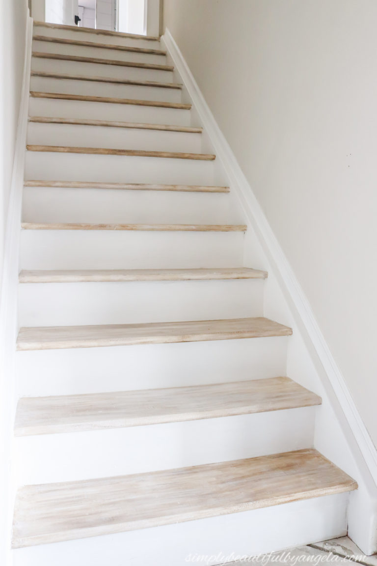 Faux Wood Makeover on Particle Board Basement Stairs