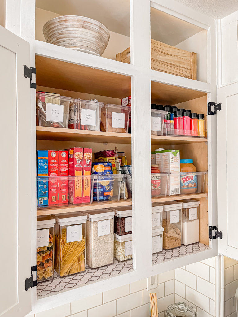 How I Use Cabinets as our Pantry + the New Pretty Organization!