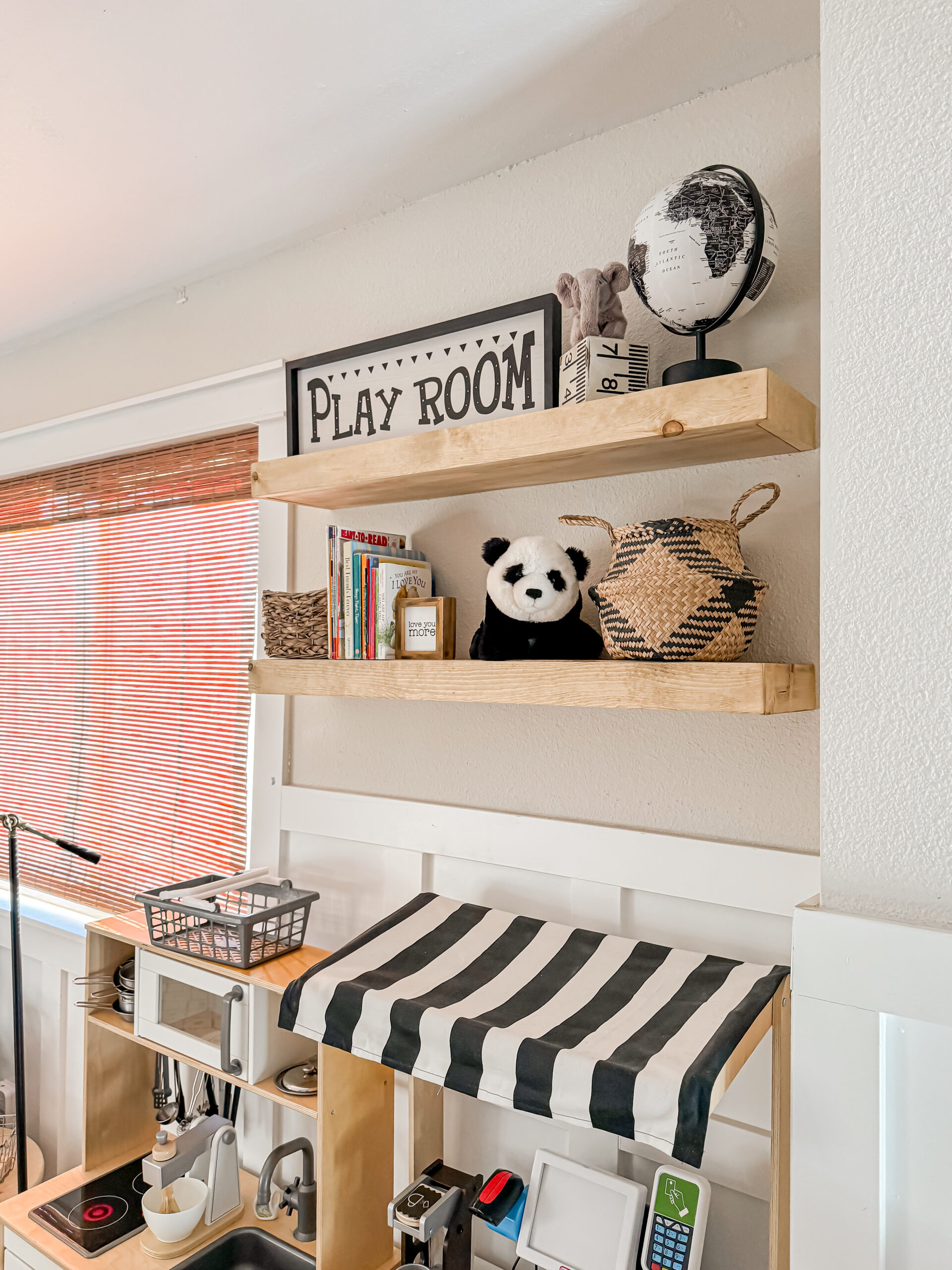 DIY Floating Shelves in the Playroom